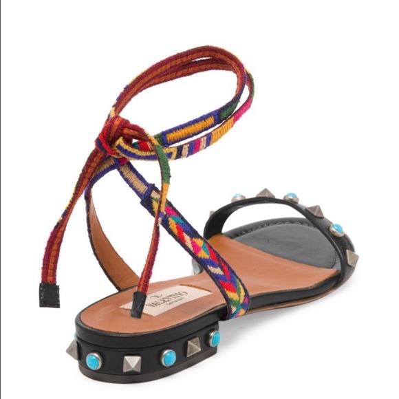 Valentino- RockRolling Leather Ankle-Wrap Sandal - Picture 2 of 4