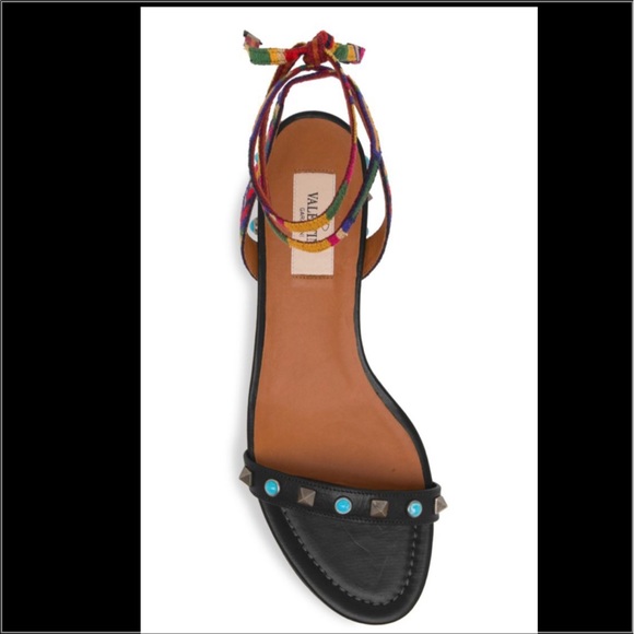 Valentino- RockRolling Leather Ankle-Wrap Sandal - Picture 3 of 4