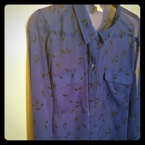 Old navy blue sheer blouse birds