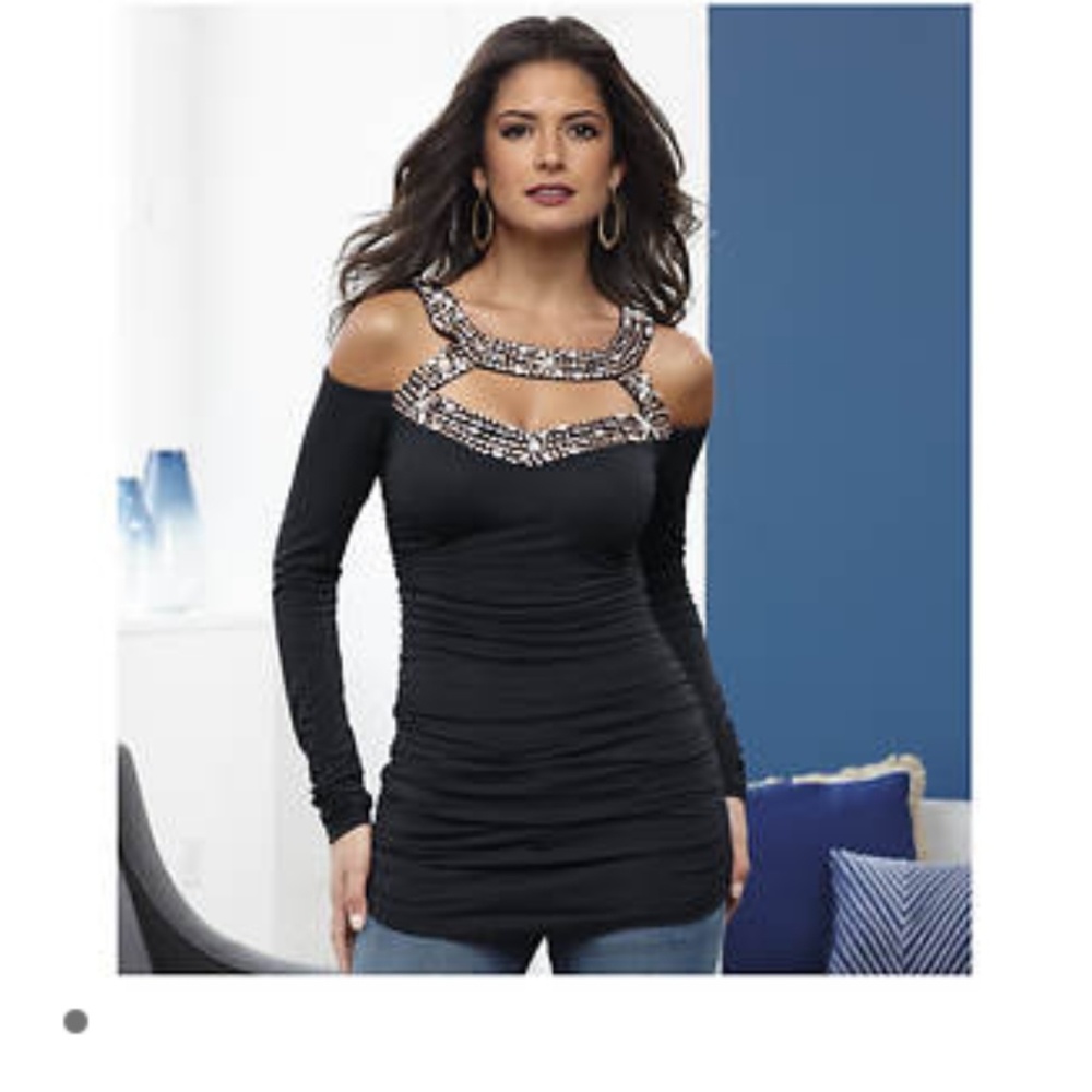 NWT  Embellished cold shoulder tunic top