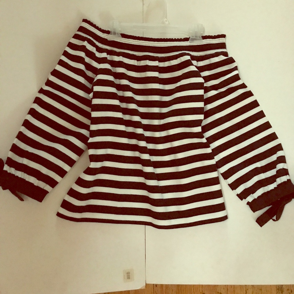 JCrew striped off-shoulder poplin blouse