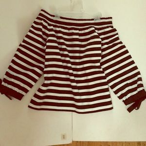 JCrew striped off-shoulder poplin blouse