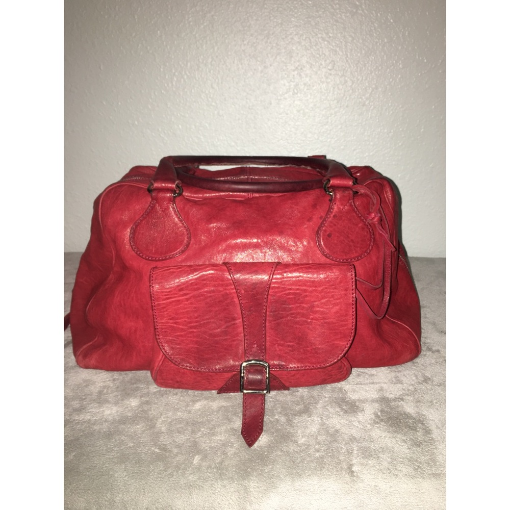 Balenciaga Red Distressed Leather Front Pocket Bag