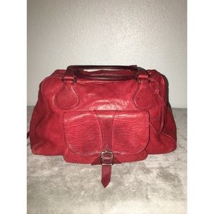 Balenciaga Red Distressed Leather Front Pocket Bag