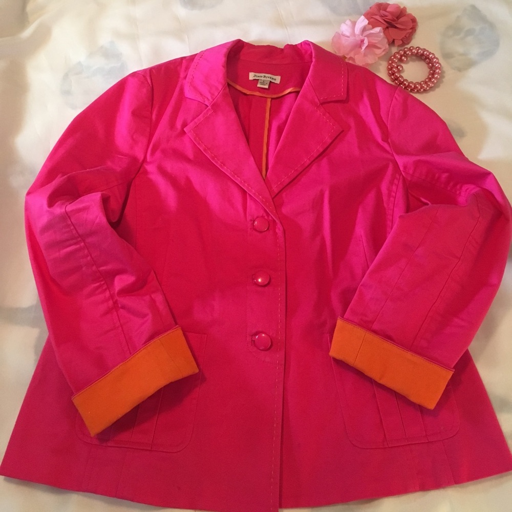 Joan Rivers stylish jacket has a fabulous, bright spring shape and look.