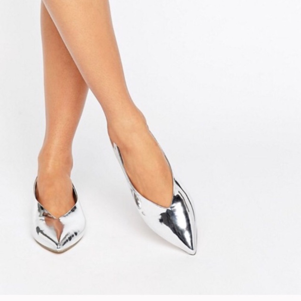 Stylish ASOS silver pointed flats.