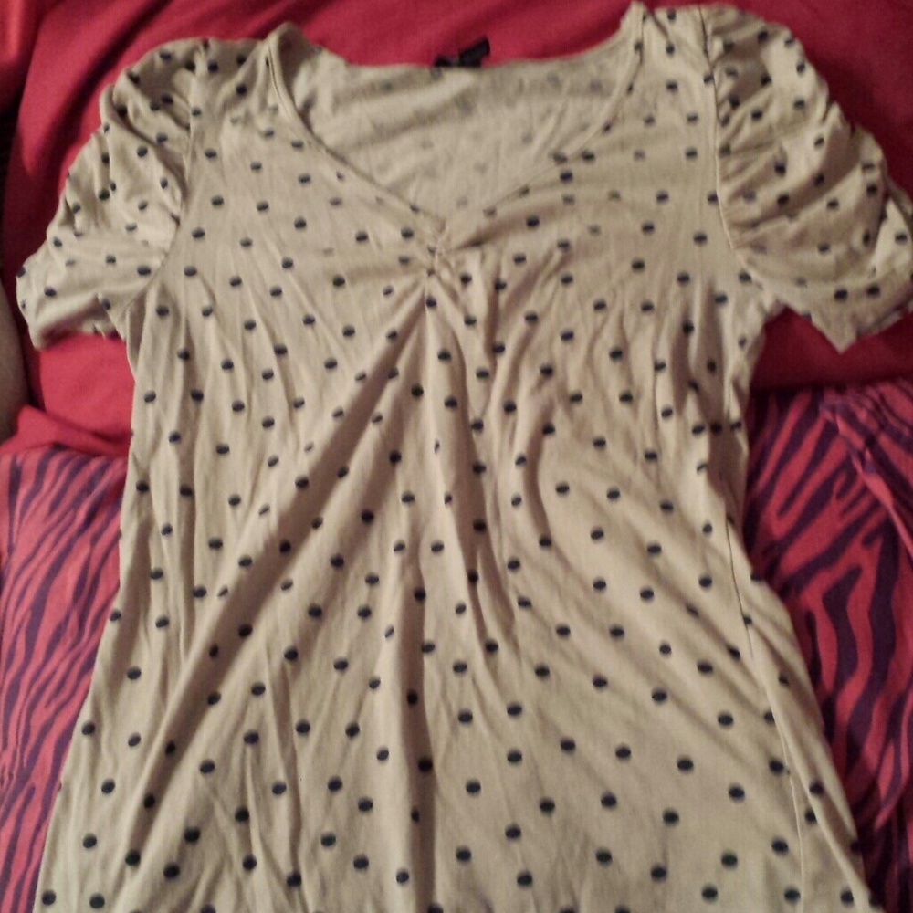 Pink with blue poka dot shirt