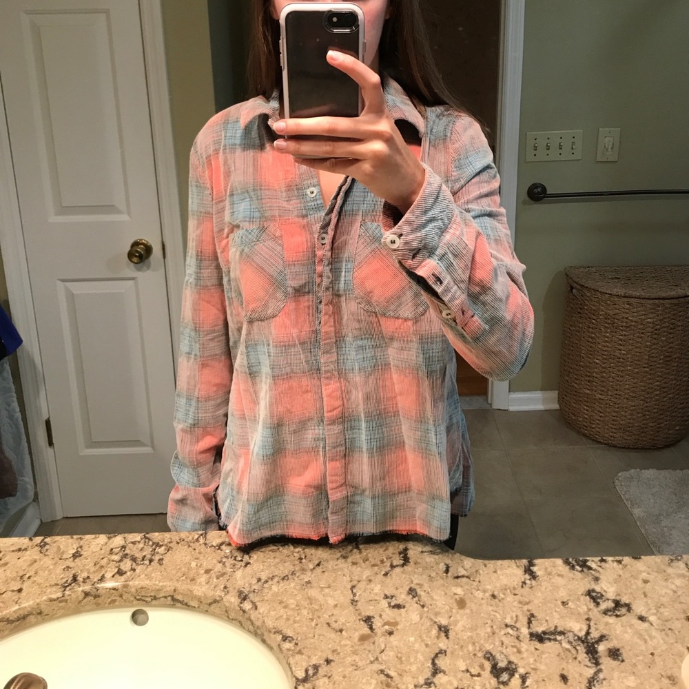 Free people flannel with ruffle on back