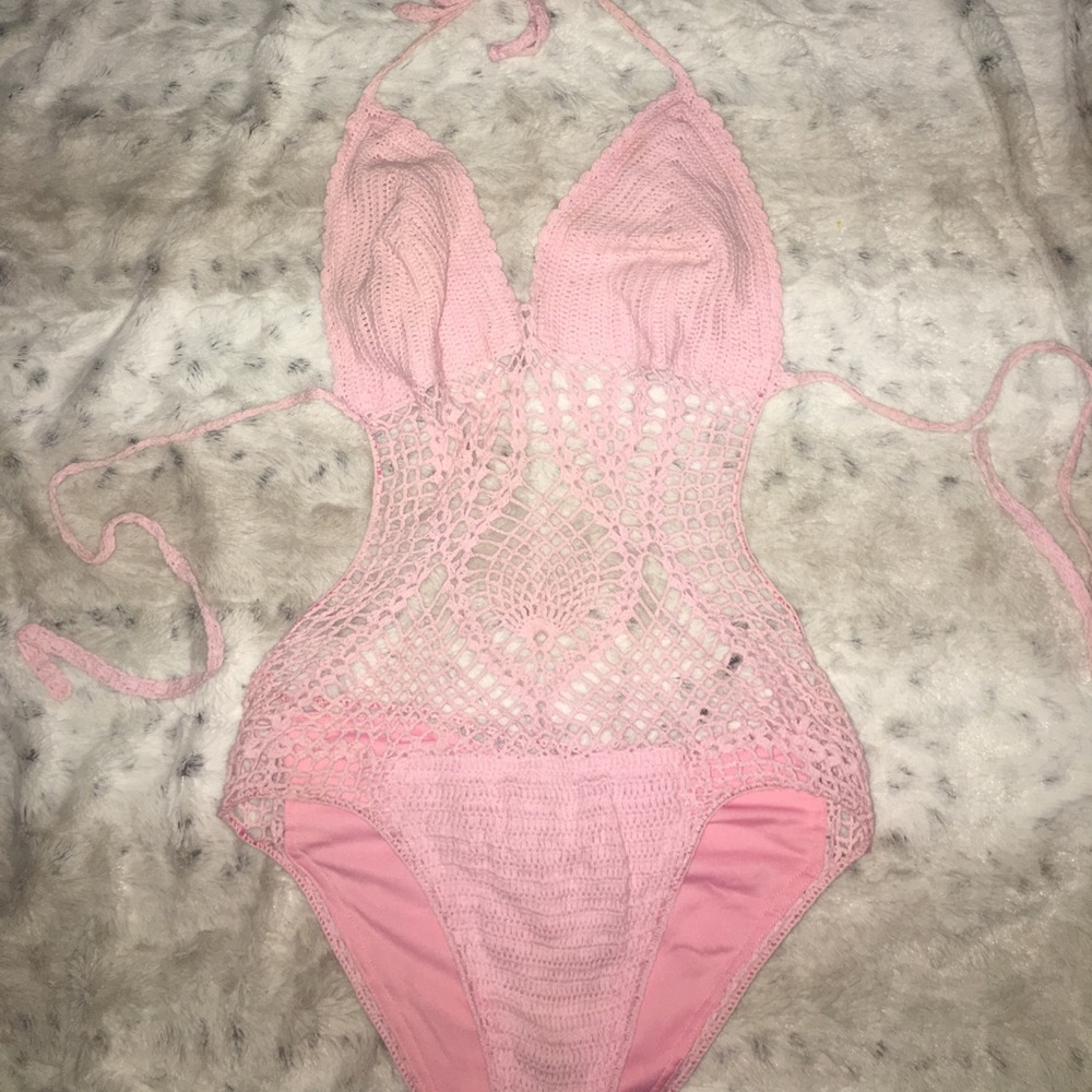 Pink crochet monokini
