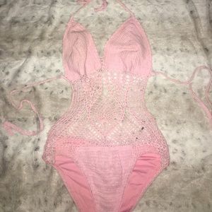 Pink crochet monokini