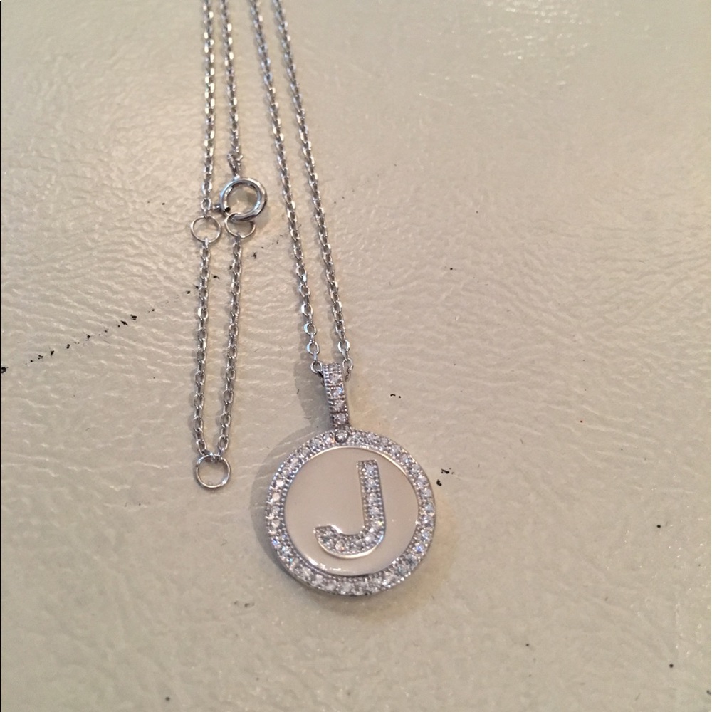 Sterling Silver CZ initial J pendant on 18" chain
