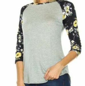 Gray with Floral Sleeves Raglan Tee