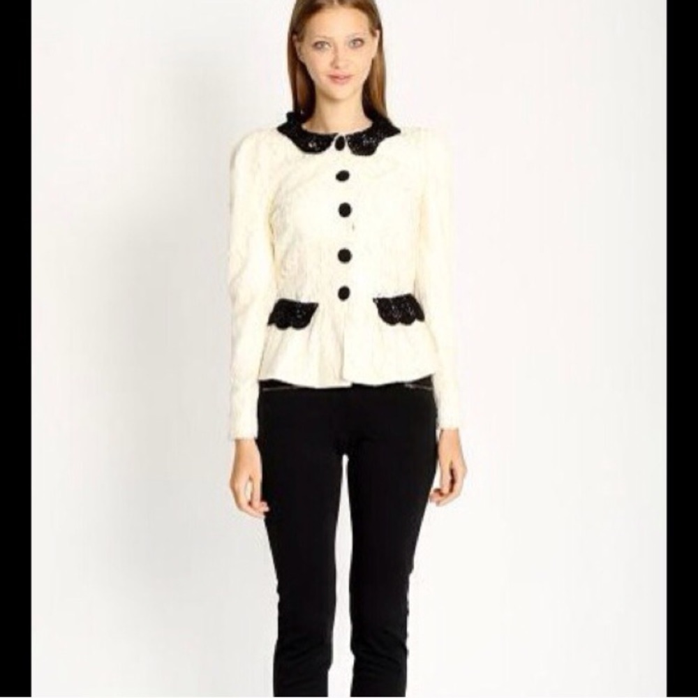 Tuxedo Style Lace Peplum Style Blazer Cardigan Top