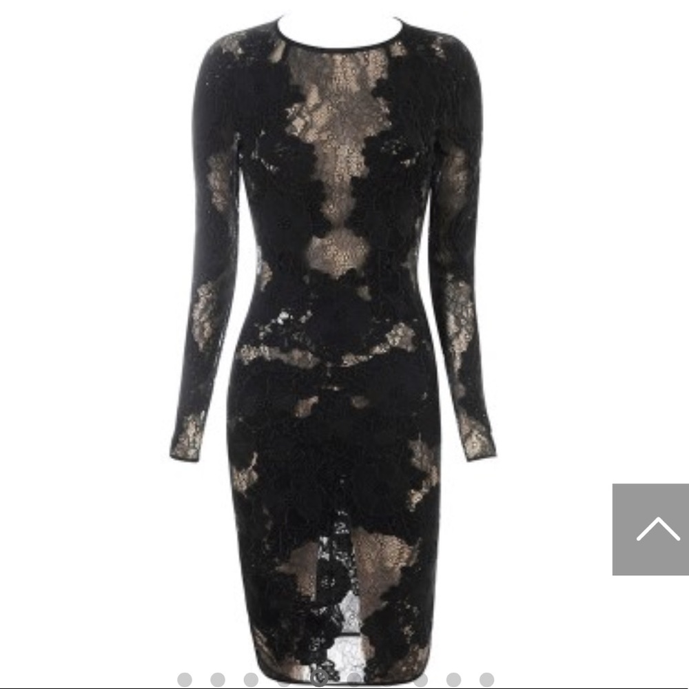 Black Round Neck Long Sleeve Lace Transparent
