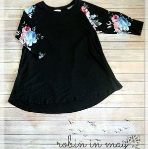 Black with Floral Sleeves Raglan Tee
