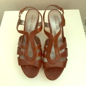 Marc Fisher leather Sandler with cork wedge heel