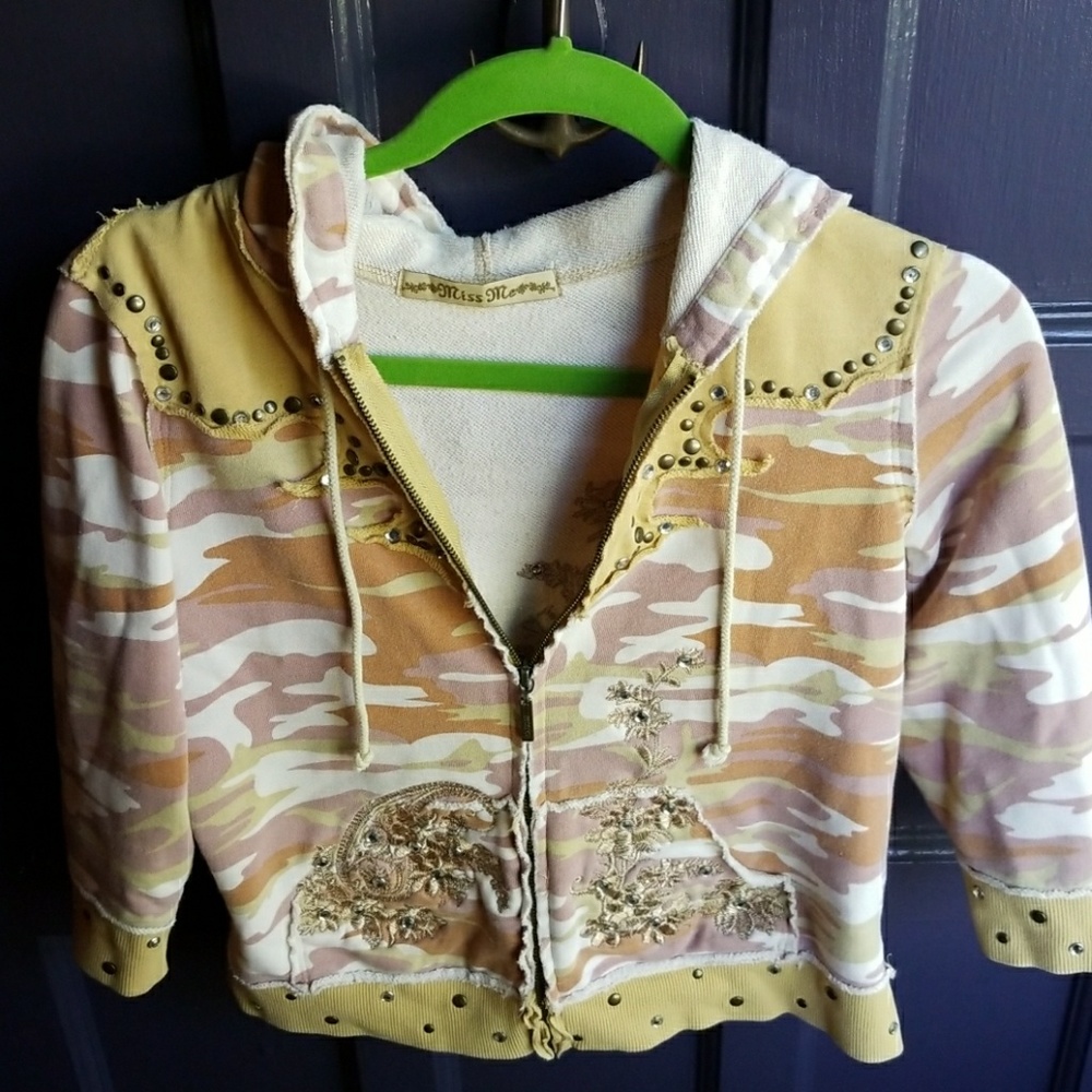 Miss Me lightweight 3/4 sleeve embellished hoodie