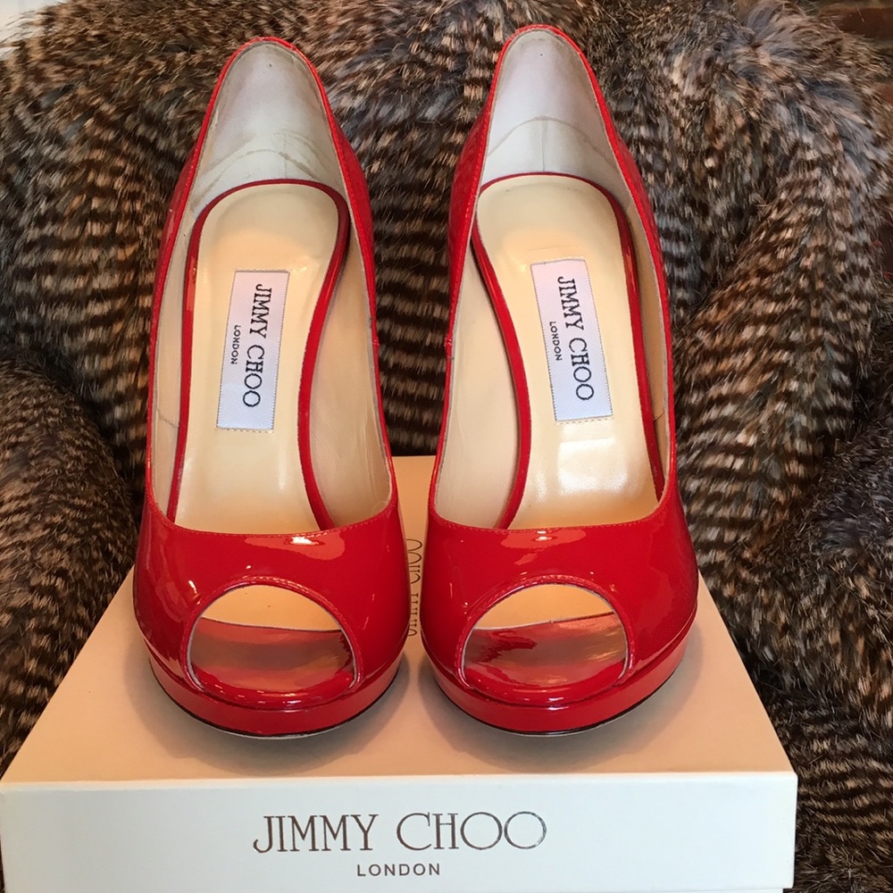 Jimmy Choo Quiet Patent Leather Peep Toe Pump