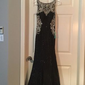 Black mermaid style dress with intricate beading
