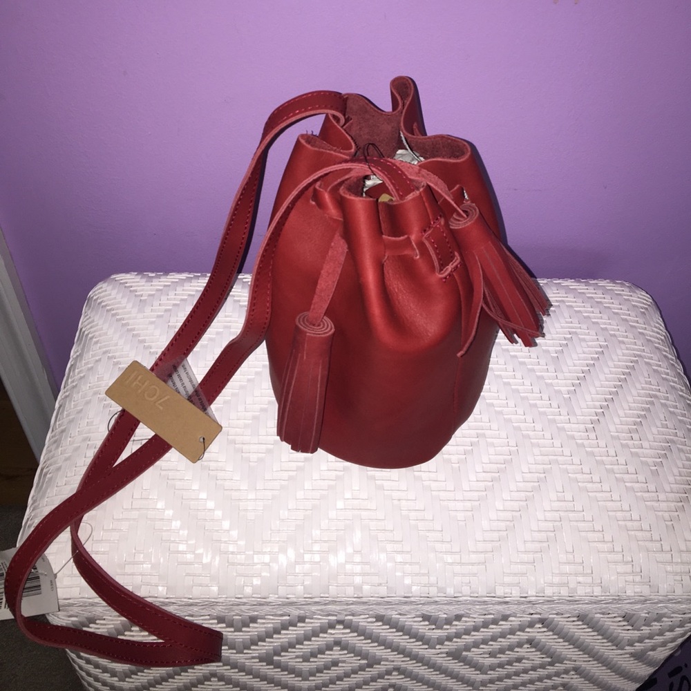 7 CHI Red Drawstring Bucket Bag, Never Used