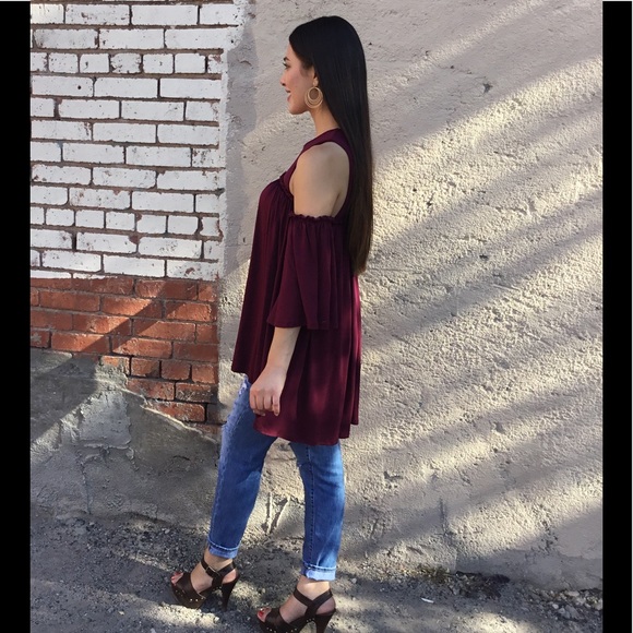 Cranberry Cold Shoulder Top-Fall color-LAST TWO - Picture 2 of 4