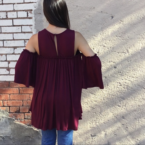 Cranberry Cold Shoulder Top-Fall color-LAST TWO - Picture 3 of 4