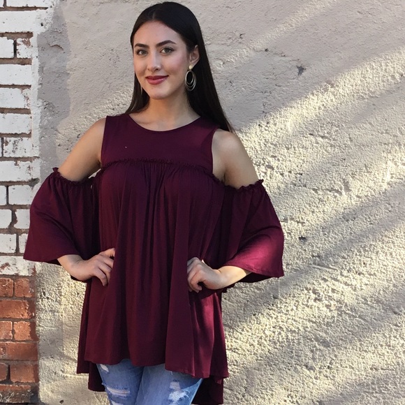 Cranberry Cold Shoulder Top-Fall color-LAST TWO - Picture 4 of 4
