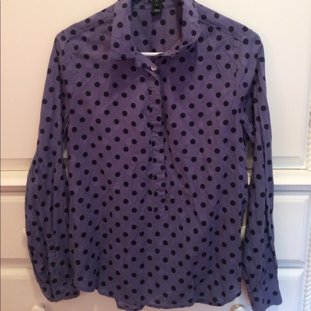 J.CREW navy polka dot blouse