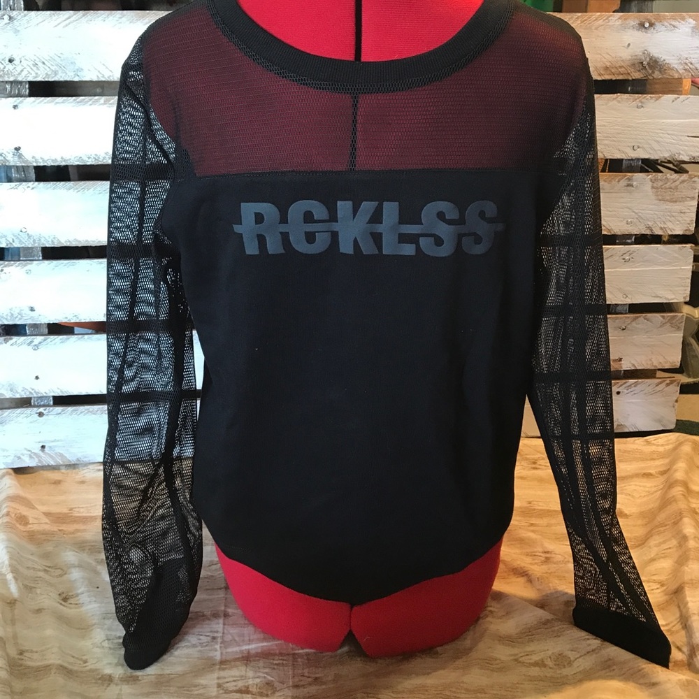 Young and Reckless Cropped Netted Sweatshirt LARGE