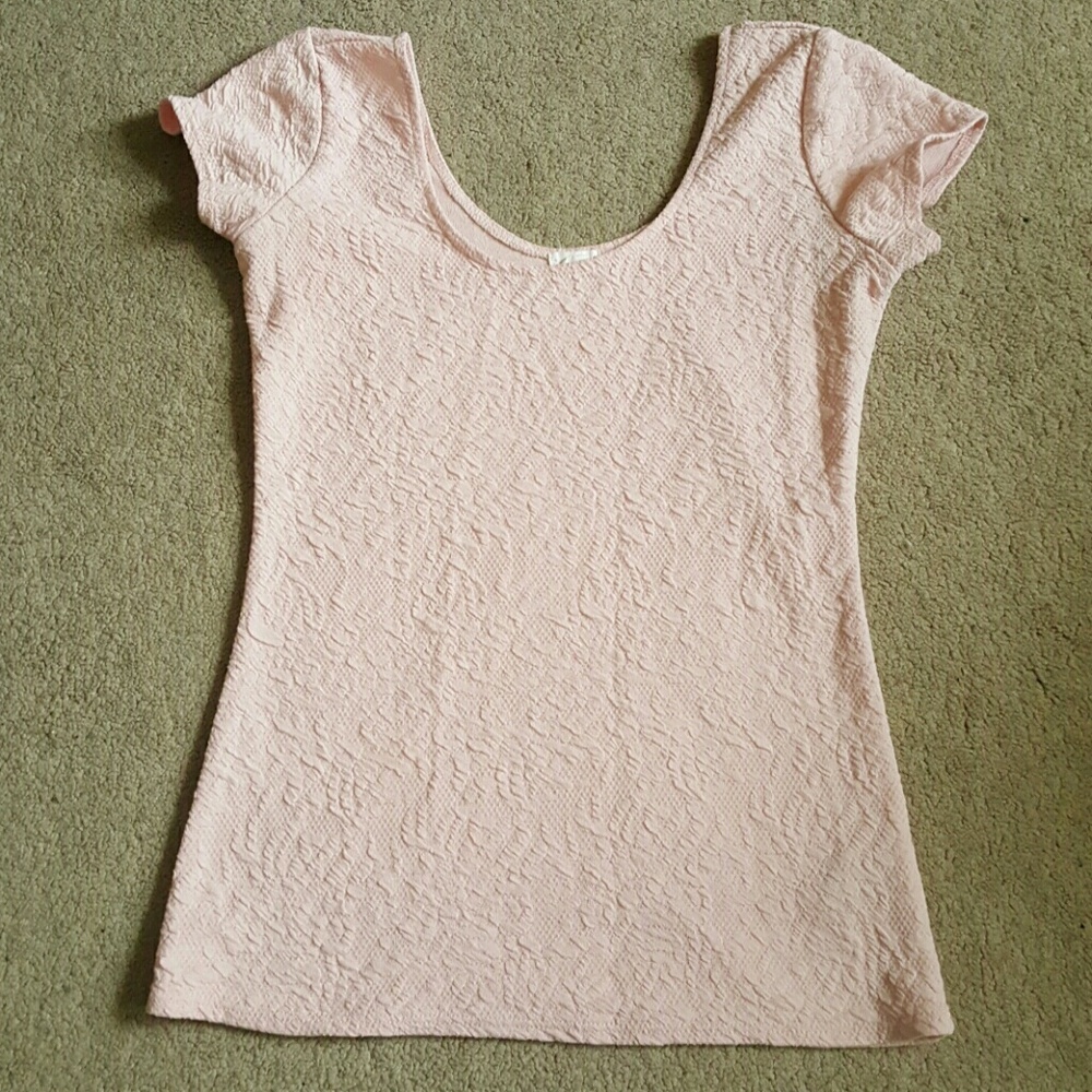 Pink Textured Scoop neck