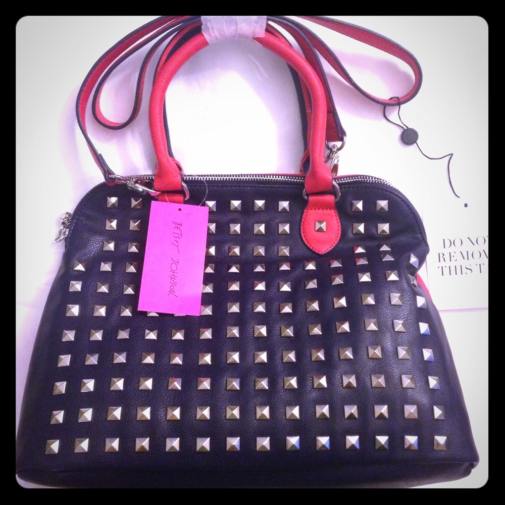 Betsey Johnson Navy/Red Spring Studdin Satchel