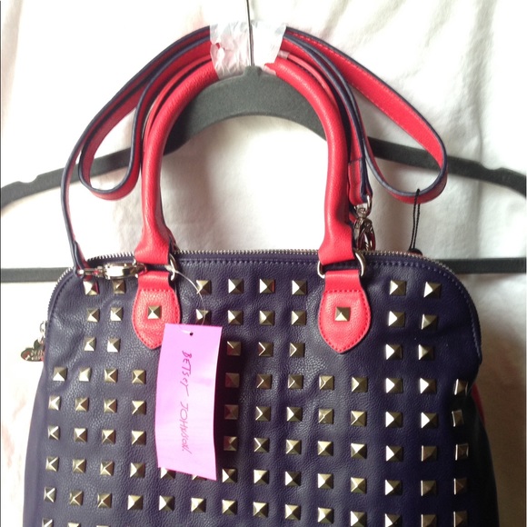 Betsey Johnson Navy/Red Spring Studdin Satchel - Picture 2 of 8