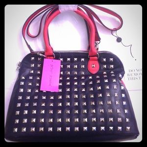 Betsey Johnson Navy/Red Spring Studdin Satchel