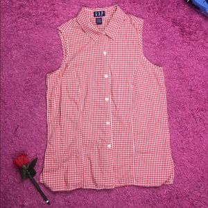 GAP Sleeveless Button Down Red and White Small