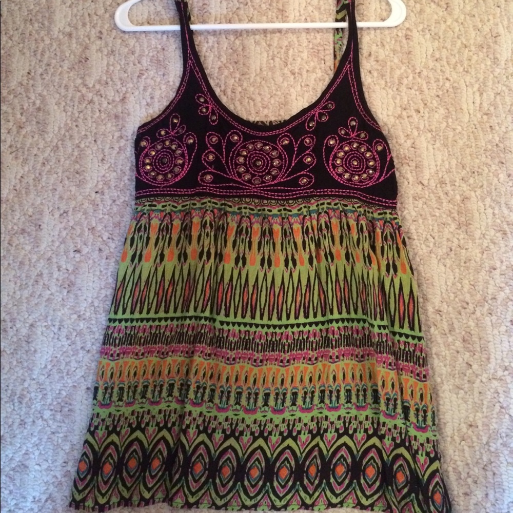 Bright & Bold printed tank top with beading