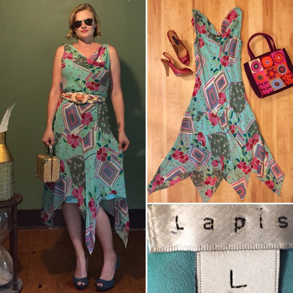 Lapis Silk Floral Dress Size L