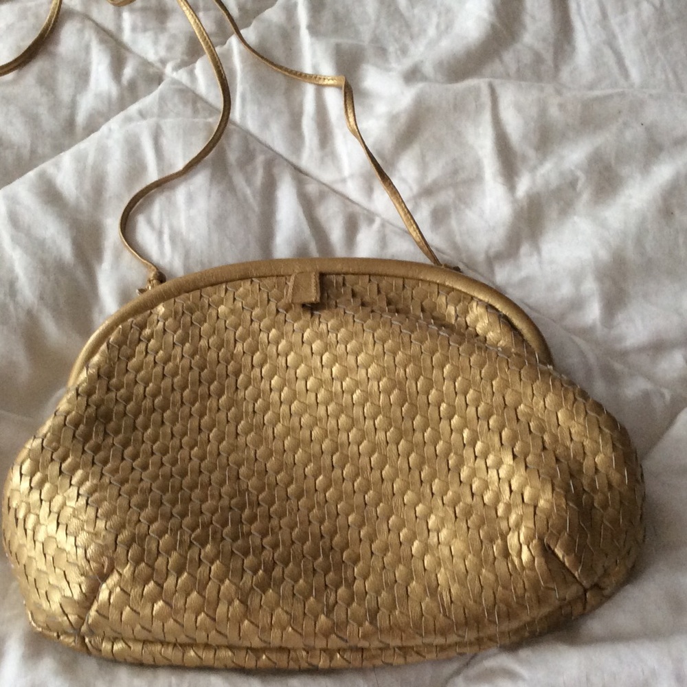 Lt gold woven leather small clutch bag