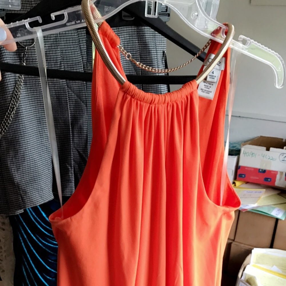 Orange Cache metal loop neck dress