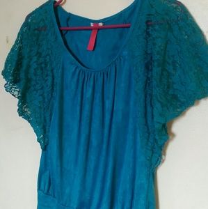 Blue Lace Sleeve Top
