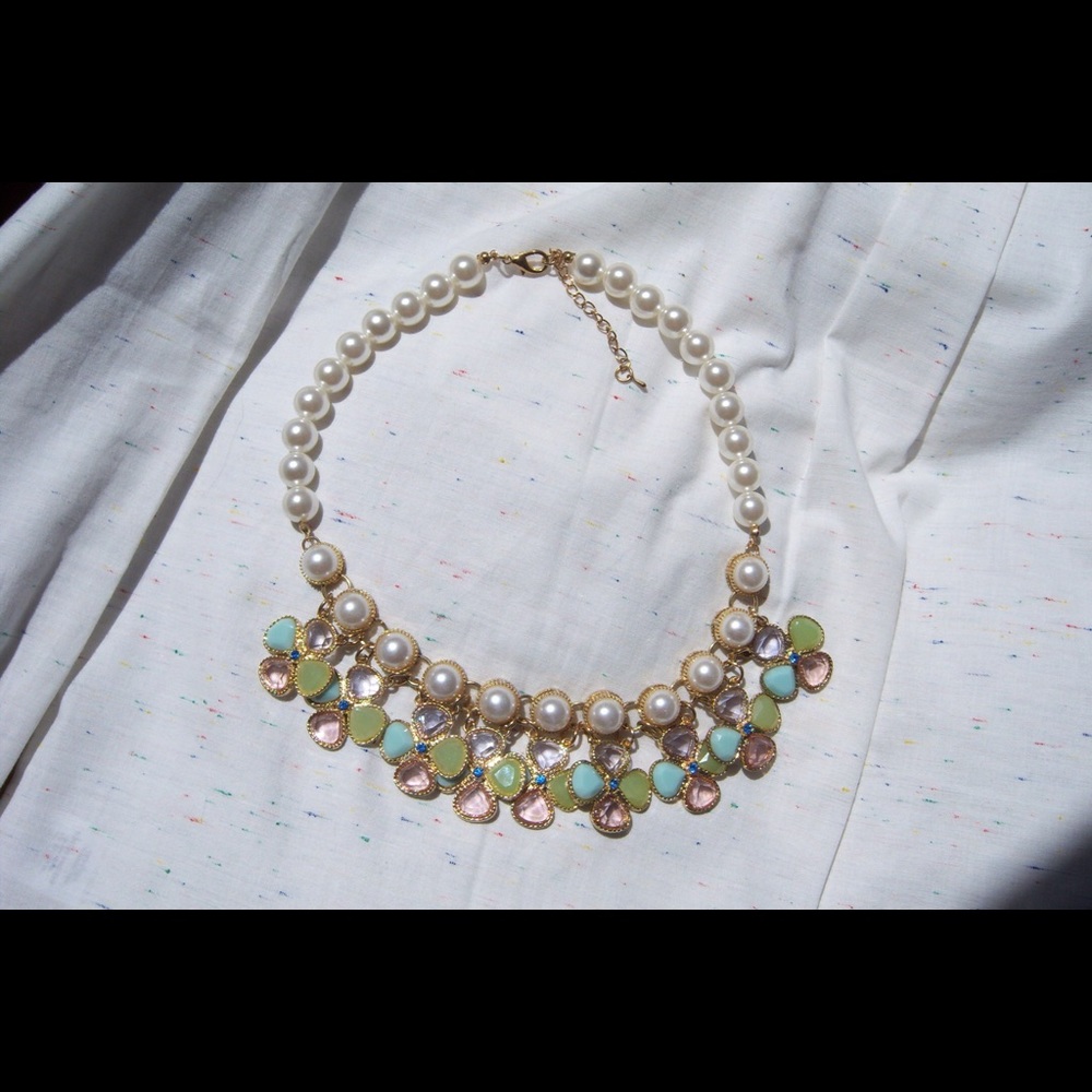 Statement Necklace: Pink, Green Pearl