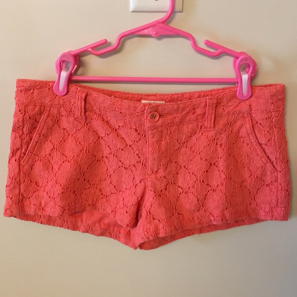 Coral Shorts with Lace Overlay