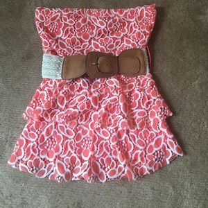 Strapless floral shirt with built in belt