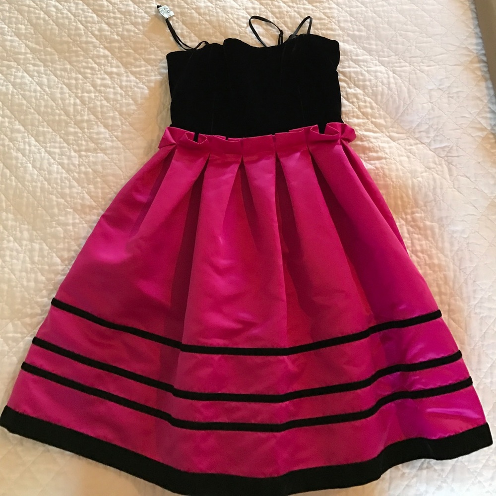 Betsy Johnson black velvet and pink party dress.