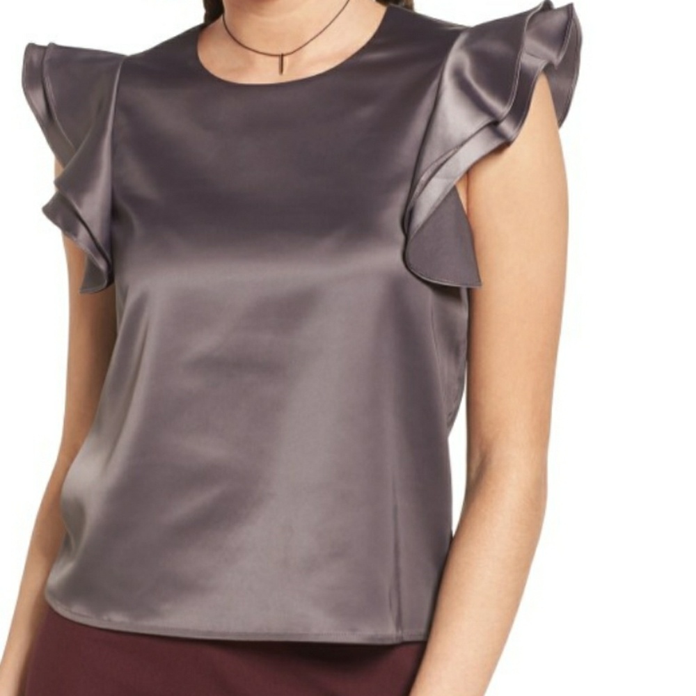 Ruffle Sleeve Satin Blouse