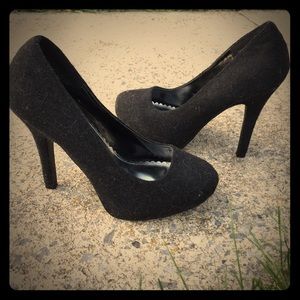 Black wool-like heels