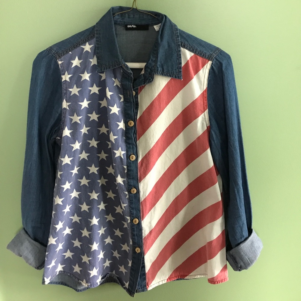 Denim American flag button down