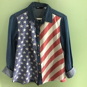 Denim American flag button down