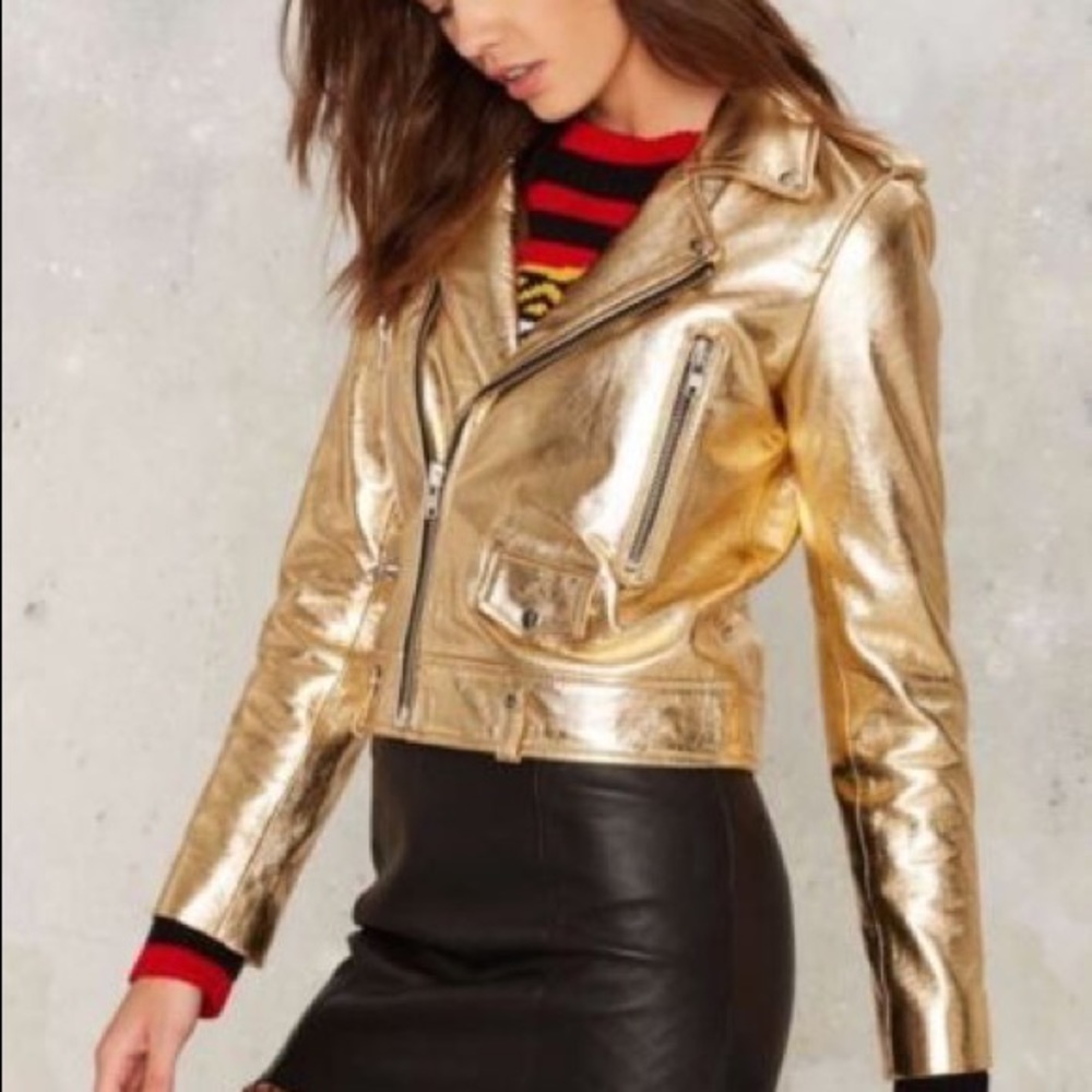 Sold out Nasty Gal BNWT gold leather moto