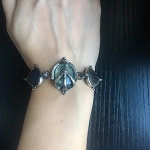 Lucky Brand peace sign metal & wood bracelet