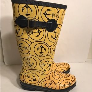 LL Bean Wellies rain boots size 6 yellow anchor